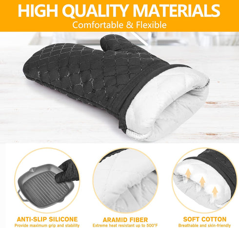IXO 6Pcs Oven Mitts and Pot Holders, 500? Heat Resistant with Soft Cotton Lining and Non-Slip Silicone Surface
