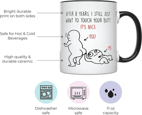 YouNique Designs 8 Year Anniversary Mug, 11 Ounces, Funny 8th Coffee Mug for Him and Her, Black Handle, 1 Count