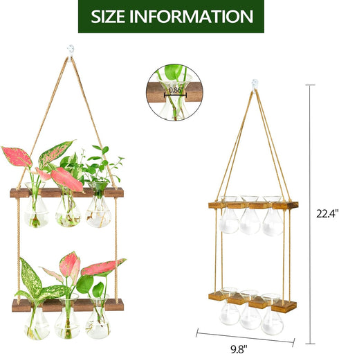 3 Bulb 2 XXXFLOWER Wall Hanging Propagation Station with Wooden Stand Vase Tiers Planters Wall Terrarium for Home