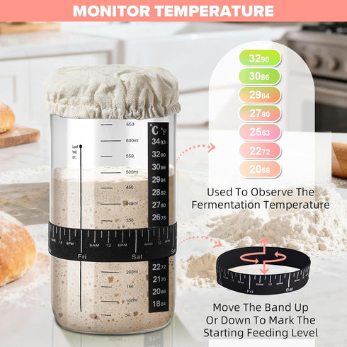 15 24 Oz Set RYTOXILO Sourdough Starter Kit, Pcs Sour Dough Bread Baking Supplies for Beginners with Glass Starter Jar