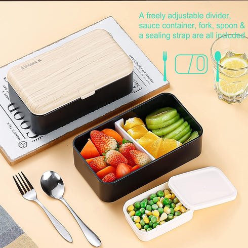 Original Bento Box Lunch Box, Japanese Style 2 Layer Food Containers with Spoon and Fork Bundle, Salad Box for Men