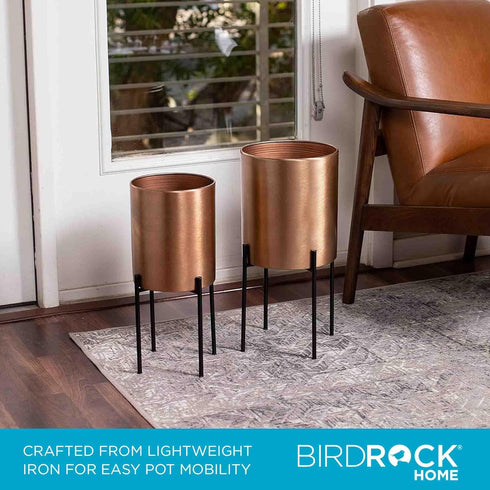 2pc BIRDROCK HOME Modern Planter with Stand - Elevated Plant Holder for Indoor/Outdoor Use - Sturdy Black Floor