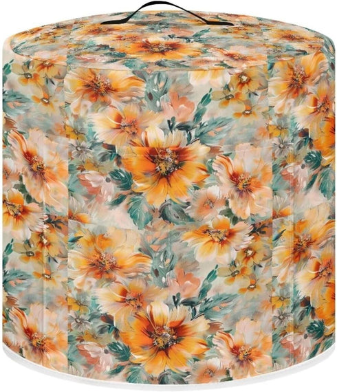 Orange Flowers Electric Appliance Cover, 6 Quart Stain Resistant Cover for Rice Cooker, Water Resistant Kitchen Decor