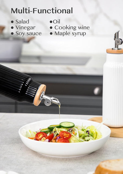 14 oz Nucookery Ceramic Olive Oil Dispenser Bottle for Kitchen, Opaque Vinegar Dispenser Bottle, Large Capacity Cooking