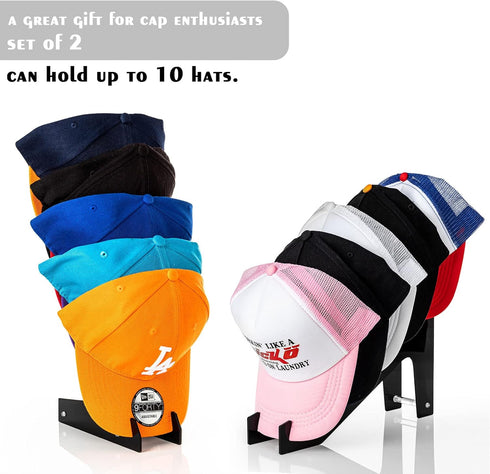 HAYVAN Hat Racks for Baseball Caps Set of 2 - Wall Mount or Stand Up, Acrylic Display and Storage for Up to 10 Caps