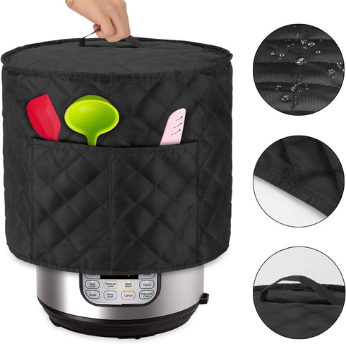 Luxja Dust Cover for 8 Quart Instant Pot, Cloth Cover with Pockets, Black Quilted Fabric
