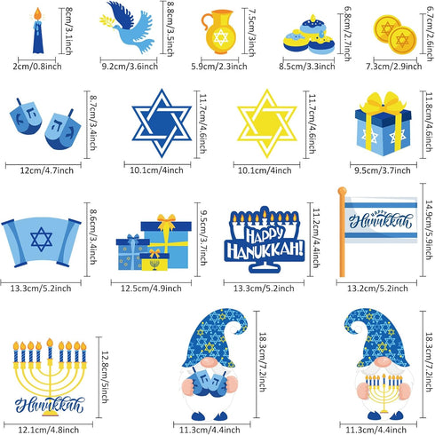 Whaline 17Pcs Hanukkah Fridge Magnets Yellow Blue White Happy Hanukkah Refrigerator Magnets Menorah Star Chanukah Magnetic Stickers for Holiday Home Car Decor