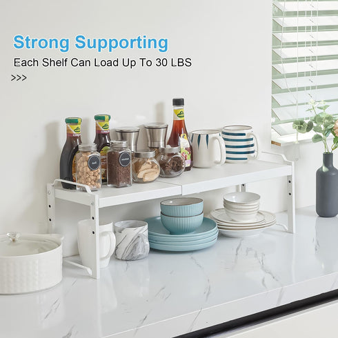 X-cosrack 2 Pack Counter 22 lbs Length:20.5" Expandable Kitchen Cabinet Shelves Organizers, Stackable Adjustable Small