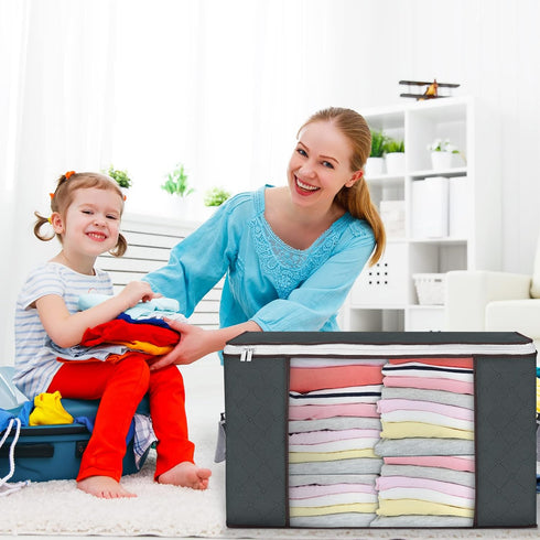 Large Storage Bags, 4 Pack Clothes Storage Bins, Foldable Closet Organizers with Durable Handles for Blanket Comforter