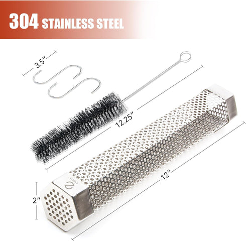Z GRILLS 12" Pellet Smoker Tube with 2 Hooks and Brush, BBQ Billowing Smoke Mesh for Cold/Hot Smoking