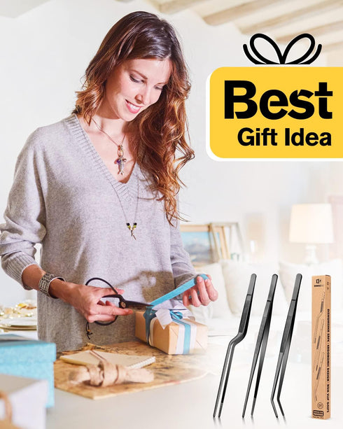 Fine Cooking Tweezers Set, Professional Stainless Steel Food Tongs, Long Chef Tweezer for Cooking and Plating