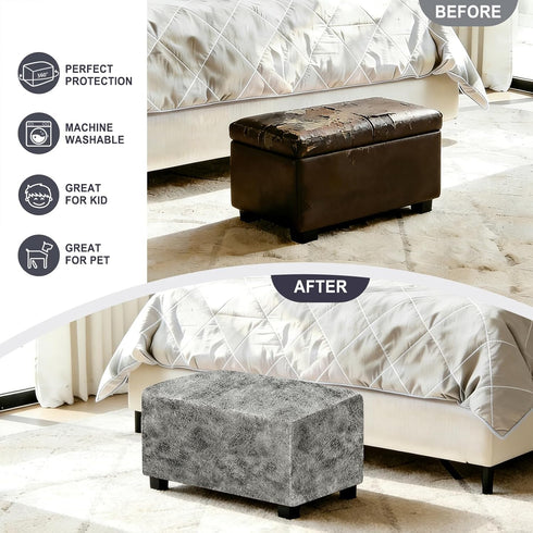 ANARACHON Leather Like Ottoman Cover, Stretch Small/Large Square Ottoman Covers, Rectangular Ottoman Slipcovers