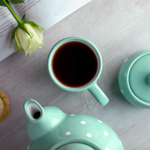 City to Cottage 10oz Ceramic Cappuccino Mug, Turquoise Blue Polka Dot, Large Handle for Coffee, Tea, Hot Chocolate