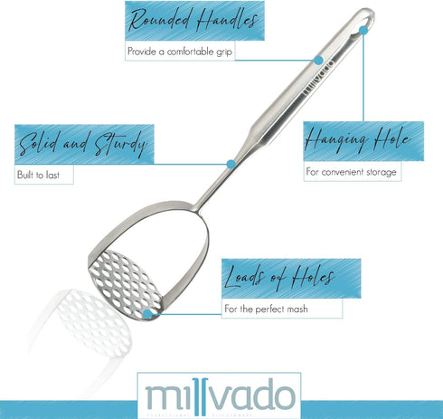 Potato Masher Stainless Steel, Best Kitchen Tool for Mashed Potatoes, Avocado, Sweet Potato, Beans, Heavy Duty Metal
