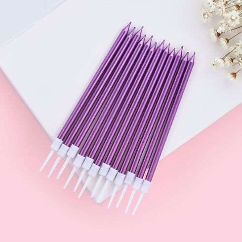 PHD CAKE Purple Long Thin Metallic Birthday Candles for Cake Party, Weddings Cake Decorations