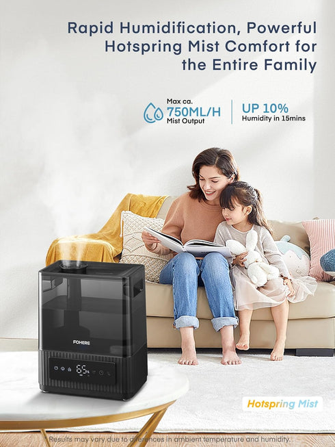 6L 60H 12H FOHERE Smart Humidifiers for Bedroom, Warm and Cool Mist Quiet Humidifier with Runtime, Humidity Control
