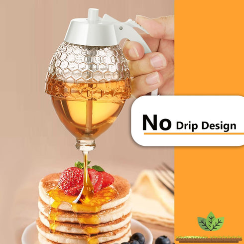 8oz Honey Dispenser, Honey Dispenser No Drip Glass with Stand, Honey Container & Coffee Syrup Dispenser for Tea Time
