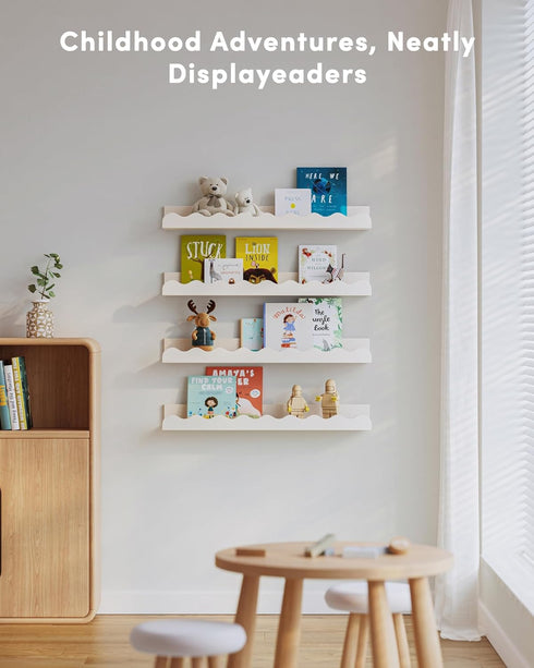 Seocry Set 4 Kids' Bookshelf of - White Floating Nursery Book Shelves, Picture Ledge Shelf for Wall Decor and Storage