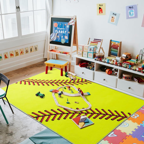 5X7 Soft Area Rugs for Bedroom, Softball Gifts for Softballs Lovers, Kids Toddlers Sport Softball Rug, Indoor Floor