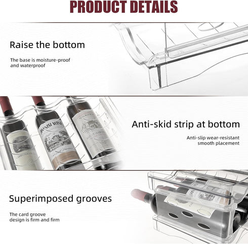Stackable Wine Racks Countertop, Wine Bottle Holder for Cabinet & Fridge, Plastic Organizer Holds 6 Bottles