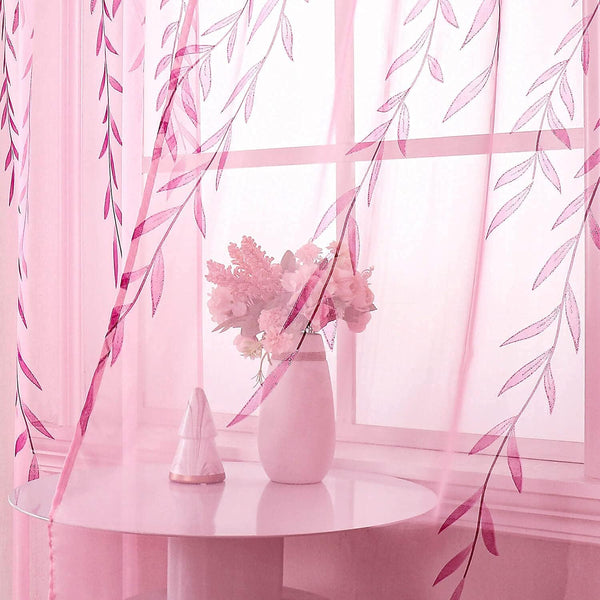 BROSHAN Pink Sheer Curtains Set, 2 Panels 78 inches Long, Pretty Printed Drapes for Girls Bedroom & Nursery