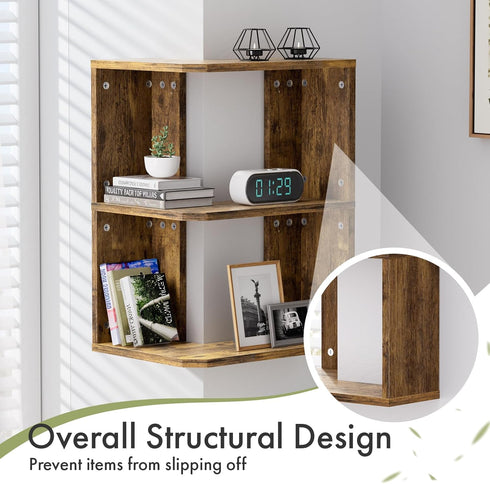3-Tier Floating Corner Shelf, Floating Shelf for Wall, Floating Book Shelf for Living Room, Bedroom, Bathroom, Home