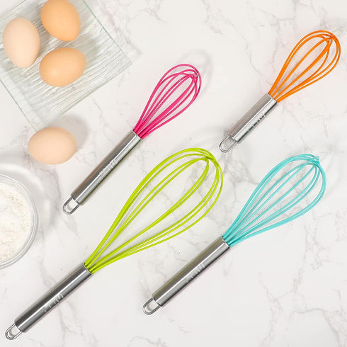 Webake Silicone Whisk Set of 4, Large Medium Small Mini Heat Resistant Non-scratch Coated Kitchen Whisks for Cooking