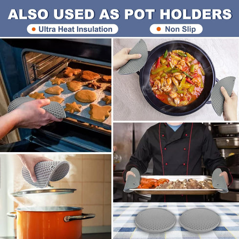 Walfos Silicone Trivet Mats - 4 Heat Resistant Pot Holders, Non-Slip Hot Pads for Kitchen, Food Grade Silicone