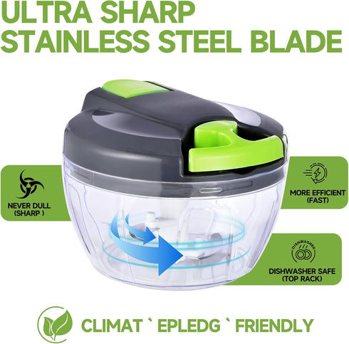 500ml,Gray-green Manual Food Processor Vegetable Chopper, Portable Hand Pull String Garlic Mincer Onion Cutter