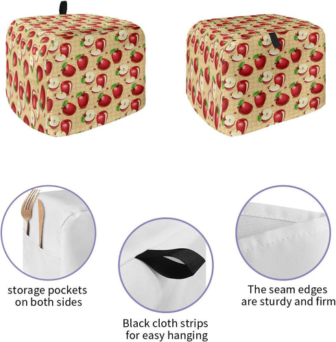 Toaster Dust Cover with Pockets, Red Sliced Apples with Green Leaves Soft Washable 4 Slice Toaster Cover, Dust-proof Cover for Small Appliance Cover and Fingerprint Protection