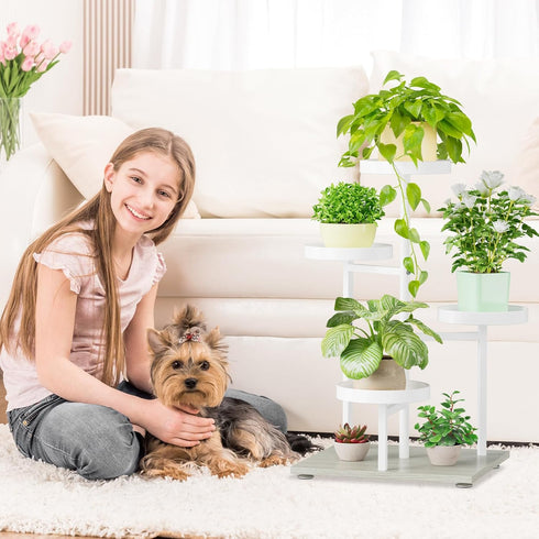 4 iDavosic.ly Tier Plant Stand Indoor, Tiered Corner Flower Holder Shelf Outdoor, Metal Tall Orchid Display Rack