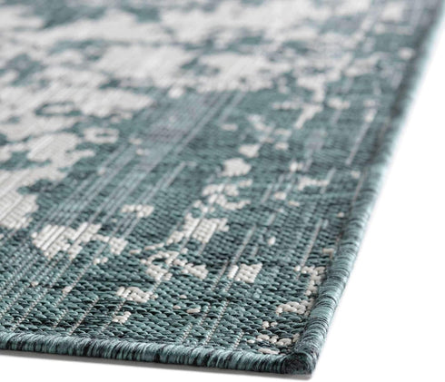 Unique Loom Outdoor Collection Area Rug 2' x 3' 1' Rectangle Teal/Ivory