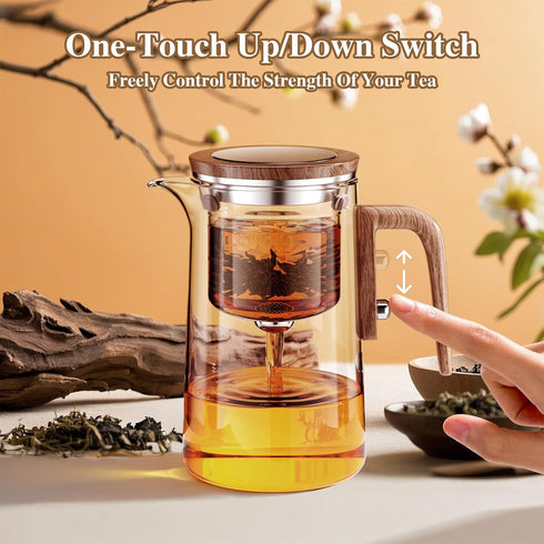 Set -27oz/800ml Enchanti Tea Pot, One Touch Glass Teapot with Infuser, Tea Maker for Loose Leaf Tea, Tea Gifts