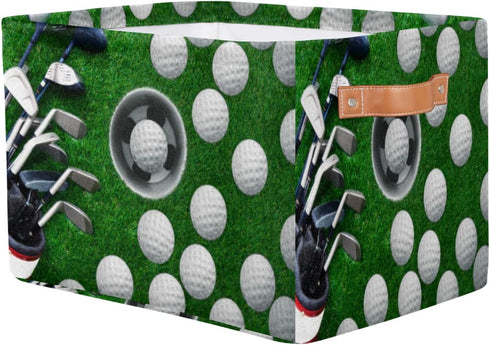 Golf Ball Storage Basket, Foldable Storage Bin with Handle, Rectangular Organizer for Closet Shelf, 2 Pack