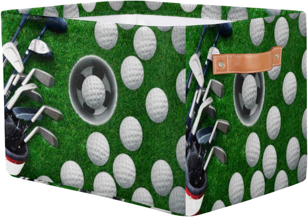 Golf Ball Storage Basket, Foldable Storage Bin with Handle, Rectangular Organizer for Closet Shelf, 2 Pack