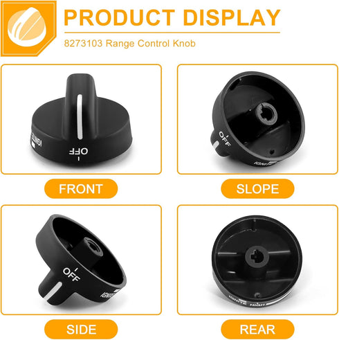 AMI PARTS 8273103 Gas Range Stove Knobs, Fit for Whirlpool, 4-Pack, Black