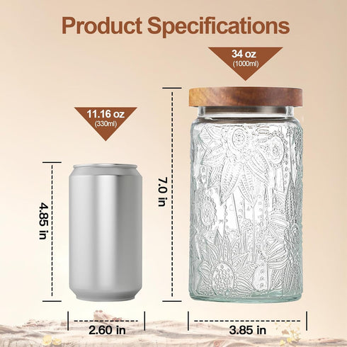 LYXFZQ 34 OZ Counter Vintage Glass Jar with Lid, Airtight Food Storage Canisters with Bamboo for Kitchen Pantry, Ideal
