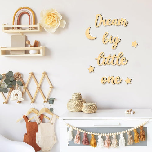 8PCS Xylolfsty Dream Big Little One Wall Decor Baby Room Decor Boho Moon Stars Wooden Sign Decoration Boys Girls