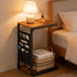 Vovonusy ET-P-BR1 Wood Pedestal Small TV Trays for Eating, C Shaped End Table Storage Bag, Sofa Side Table Couch Desk