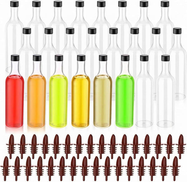 Yinder 24 Pcs Long Neck Plastic Bottles with Pourer 25 oz Empty