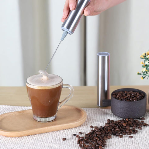 Milk Frother Handheld, Battery Operated Foam Maker for Coffee, Portable Drink Mixer with 2 Stainless Steel Whisk Heads,