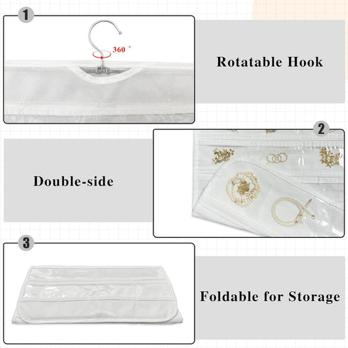 1-Pack Hanging Jewelry Organizer, 80-Pocket Dual-sided Storage for Earring, Necklace, Bracelet, Ring, White
