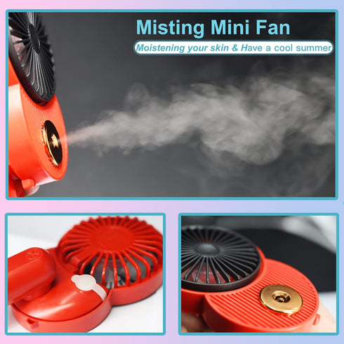 Cute Mickey Misting Mini Fan, Handheld Portable USB Rechargeable Fan with 3 Adjustable Speeds, Foldable Personal Fan For Travelling(Pink) by LACOVIA