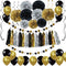 Black and Gold Party Decorations - DIY Tissue Paper Pom Poms, Balloons, and Garland