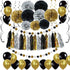 Black and Gold Party Decorations - DIY Tissue Paper Pom Poms, Balloons, and Garland