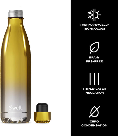 S'well Stainless Steel Water Bottle, 25oz - Yellow Gold Ombre, Triple Layered Vacuum Insulated, BPA Free for On the Go