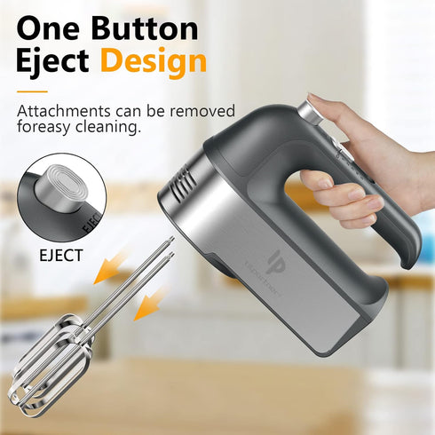 Electric Hand Mixer 450W with Scale Cup Storage Case, Turbo Boost, 5 Speed, Eject Button & 5 Stainless Steel Accessories