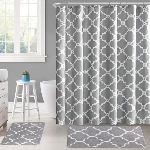 WELTRXE Moroccan Fabric Shower Curtain - Waterproof Polyester Geometric Pattern Bathroom Curtains, 72 x 72 inches