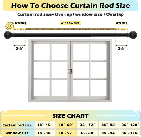 Matte Black Curtain Rods Set, 5/8 inch Splicing Drapery Rods, Size: 18 to 60 Inches (1.5-5 Feet)
