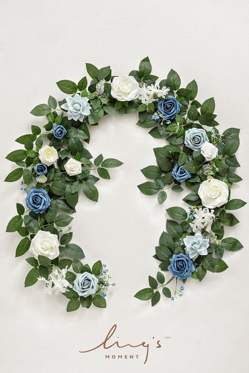 5FT Ling's Moment Dusty Blue Artificial Flower Garland Rose Leaves Floral Garland Arch Flowers Vine Table Centerpieces
